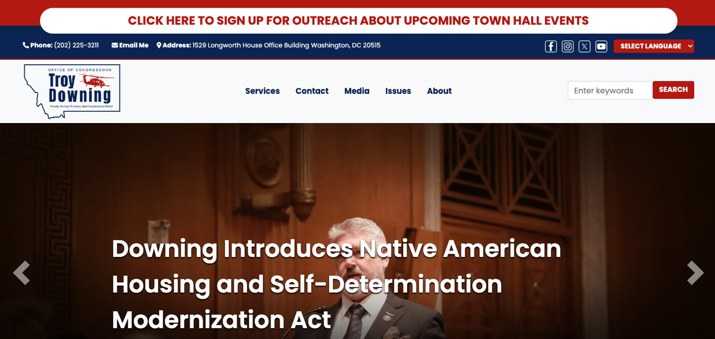 Example member of Congress website showing district office contact information
