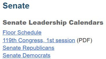 Senate Leadership Calendars listing on congress.gov